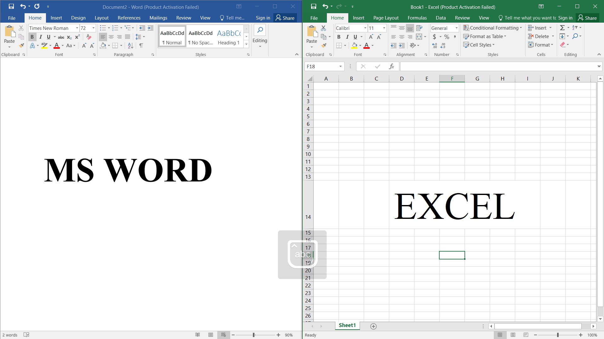 Excel and Word interface on laptop