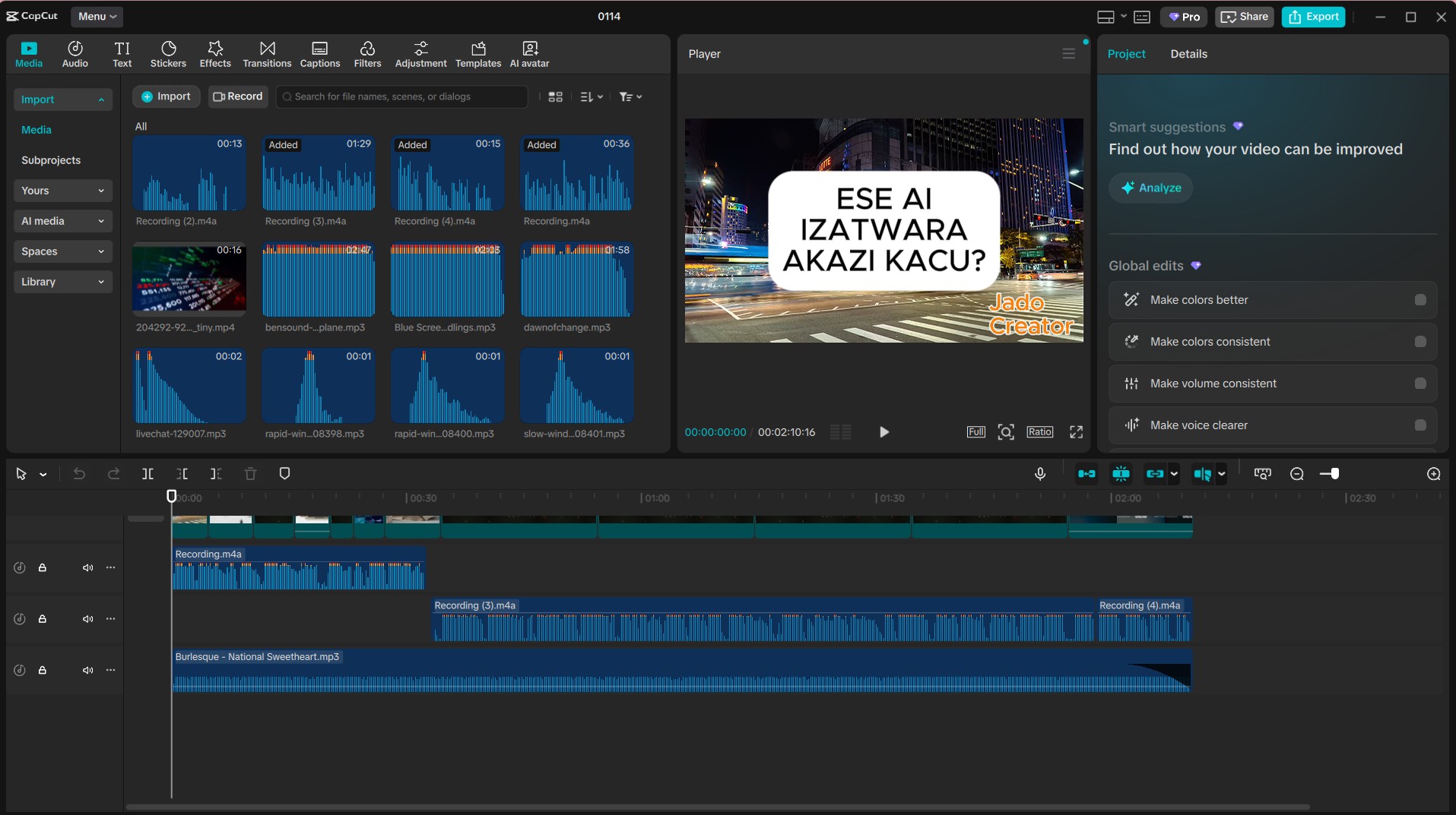 Video editing software example